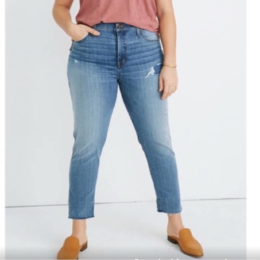 Madewell Hi-Rise Stovepipe Petite Raw Hem Cropped Jean Holburn Wash Distressed